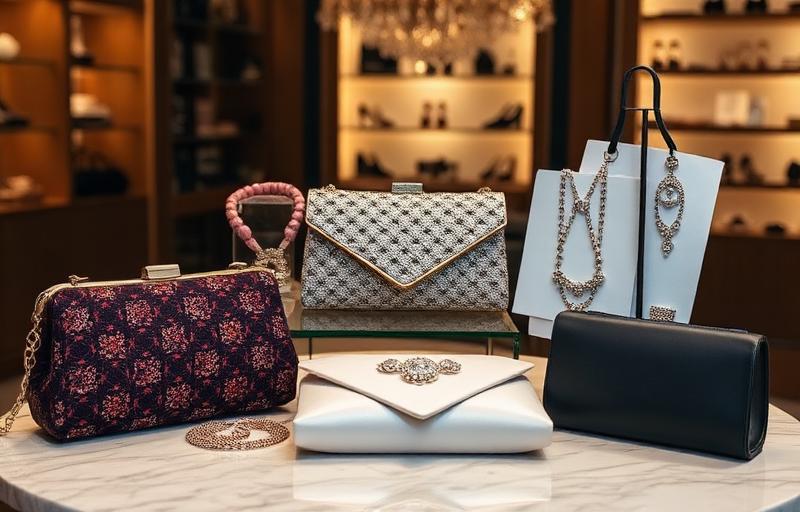Evening accessories including clutches and jewellery